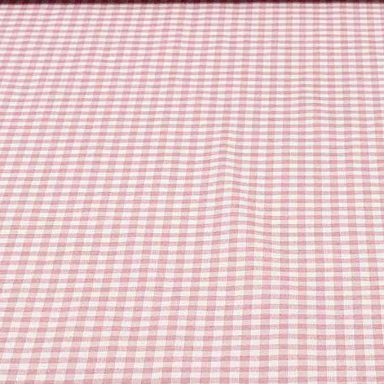 Vichi maquillaje Tela de cuadros pequeños en tonos rosa y blanco.