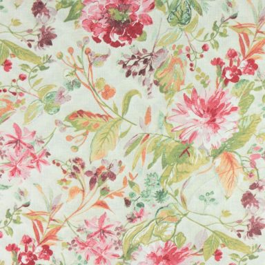 Flor rosa Fondo textil con flores en tonos rosa, verde y beige sobre un fondo claro.
